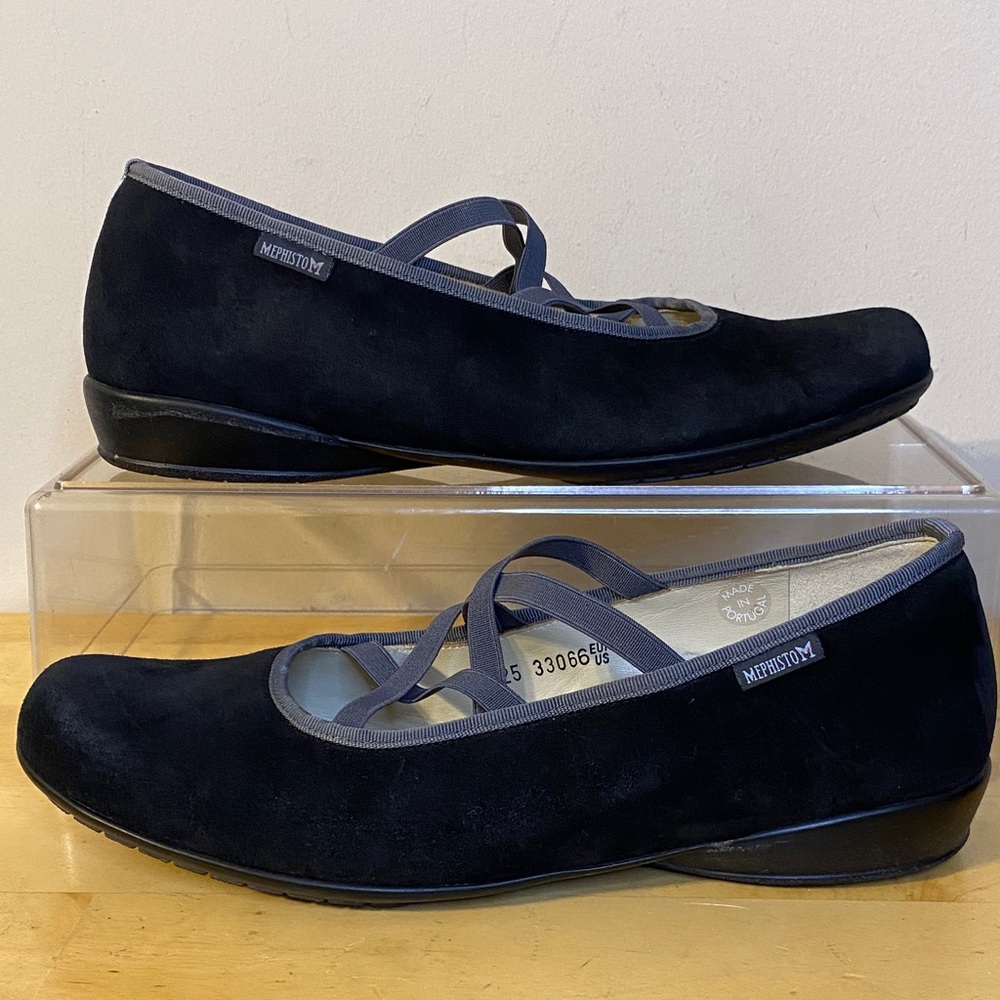 Mephisto Black Suede Cross-Strap Ballet Flats